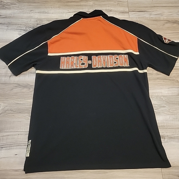 Harley Davidson Shirt Mens Large Orange Black Embroidered Double Sided - Picture 5 of 12